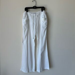 White Cotton Drawstring Wide-Leg Pants